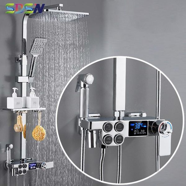 digital bathroom shower set chrome brass mixer faucet 10 inch abs head luxury thermostatic bath sets
digital bathroom shower set chrome brass mixer faucet 10 inch abs head luxury thermostatic bath sets