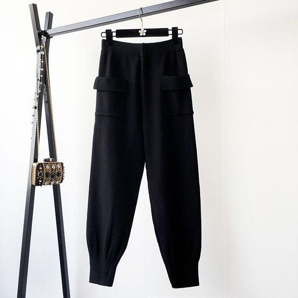 women's pants & capris women spring autumn solid elastic waist trousers female thick knitted harem ladies casual pockets ankle-length c, Black;white 
women's pants & capris women spring autumn solid elastic waist trousers female thick knitted harem ladies casual pockets ankle-length c, Black;white