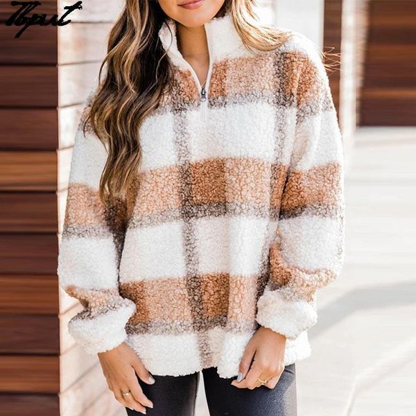 women's wool & blends women plush plaid thicken coats stand collar half zipper pullover jacket 2021 autumn winter fashion casual warm o, Black
women's wool & blends women plush plaid thicken coats stand collar half zipper pullover jacket 2021 autumn winter fashion casual warm o, Black