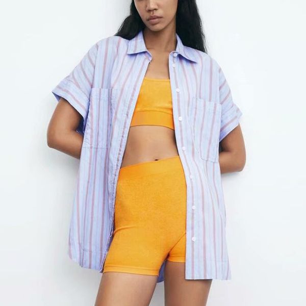 za summer women blouse striped short sleeve shirt office lady female loose thin single breasted 210422, White
za summer women blouse striped short sleeve shirt office lady female loose thin single breasted 210422, White