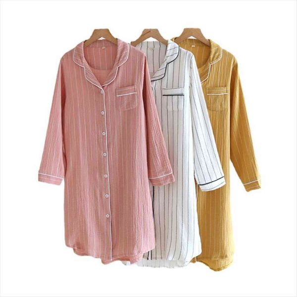 long sleeved nightgown plus size womens sleepwears cotton mid length striped shirt night dress with button sleepwear women home nightdress, Black;red
long sleeved nightgown plus size womens sleepwears cotton mid length striped shirt night dress with button sleepwear women home nightdress, Black;red