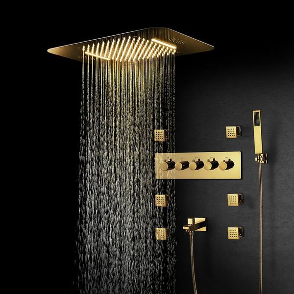ti-pvd gold led shower system bathroom faucets rain set music showerhead thermostatic brass concealed mixer spout sets
ti-pvd gold led shower system bathroom faucets rain set music showerhead thermostatic brass concealed mixer spout sets