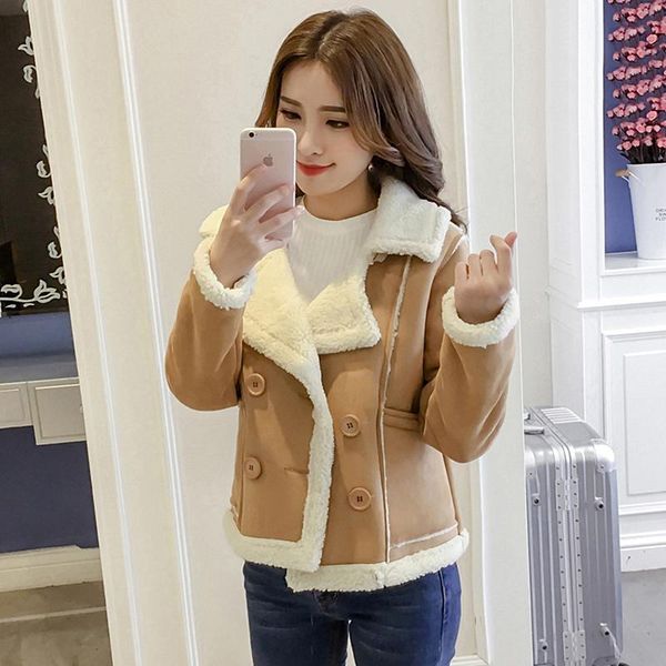 women's jackets 2021 winter short women coat plus velvet thick long-sleeved cotton clothes imitation wool double-breasted loose jacket, Black;brown
women's jackets 2021 winter short women coat plus velvet thick long-sleeved cotton clothes imitation wool double-breasted loose jacket, Black;brown