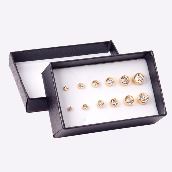 stud 6 pairs/box 316l stainless steel earrings set 3mm to 8mm cubic zirconia small ear studs fashion jewelry accessories wholesale, Golden;silver
stud 6 pairs/box 316l stainless steel earrings set 3mm to 8mm cubic zirconia small ear studs fashion jewelry accessories wholesale, Golden;silver