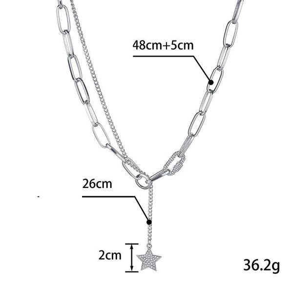pendant necklaces full crystal five-pointed star necklace female stitching thick chain short, Silver
pendant necklaces full crystal five-pointed star necklace female stitching thick chain short, Silver