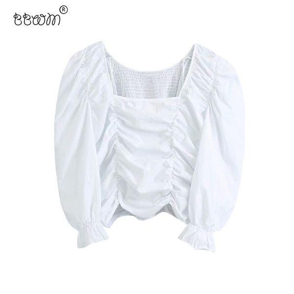 women fashion chic elastic ruched cropped blouses vintage square collar flare sleeve shirts female chic 210520, White
women fashion chic elastic ruched cropped blouses vintage square collar flare sleeve shirts female chic 210520, White