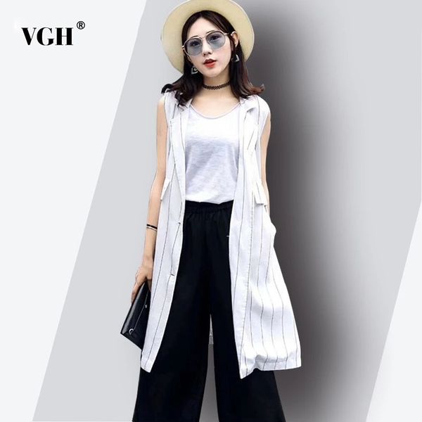 loose striped vest for female v neck sleeveless patchwork pocket casual long coat fashion clothing summer 210507, Black;white
loose striped vest for female v neck sleeveless patchwork pocket casual long coat fashion clothing summer 210507, Black;white