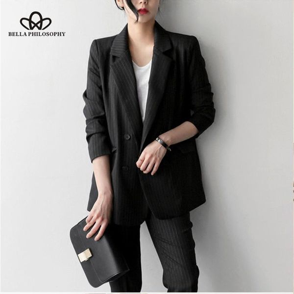 women's two piece pants philosophy 2021 autumn stripe double breasted blazer suit office lady elegant four colours set, White
women's two piece pants philosophy 2021 autumn stripe double breasted blazer suit office lady elegant four colours set, White