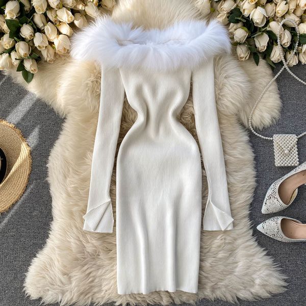 autumn winter white knitted dress women ladies temperament furry one word collar strapless long sleeve party dress robe 210514, Black;gray
autumn winter white knitted dress women ladies temperament furry one word collar strapless long sleeve party dress robe 210514, Black;gray