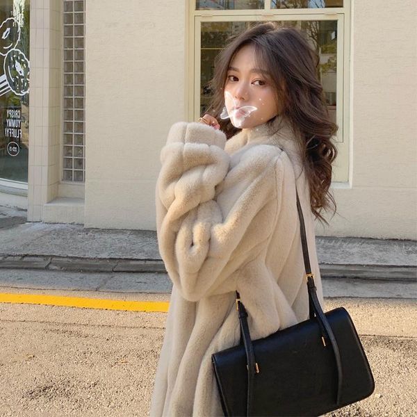women's fur & faux autumn and winter 2021 imitation middle long plush clothes loose lamb coat stand collar, Black
women's fur & faux autumn and winter 2021 imitation middle long plush clothes loose lamb coat stand collar, Black