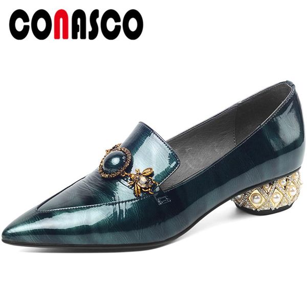 dress shoes conasco genuine leather woman pumps fashion spring summer crystal metal decoration pearl rhinestone thick heels, Black
dress shoes conasco genuine leather woman pumps fashion spring summer crystal metal decoration pearl rhinestone thick heels, Black