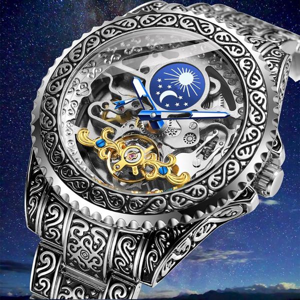 wristwatches forsining automatic wristwatch royal carving skeleton antique watch mechanical male clock golden tourbillon moon phase function, Slivery;brown
wristwatches forsining automatic wristwatch royal carving skeleton antique watch mechanical male clock golden tourbillon moon phase function, Slivery;brown