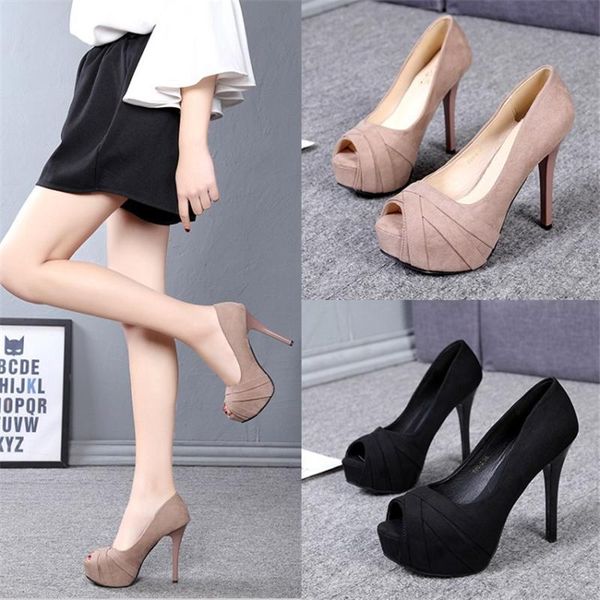 women's shoes spring 2021 fish mouth fine-heeled suede sandals shallow female high-heeled, Black
women's shoes spring 2021 fish mouth fine-heeled suede sandals shallow female high-heeled, Black