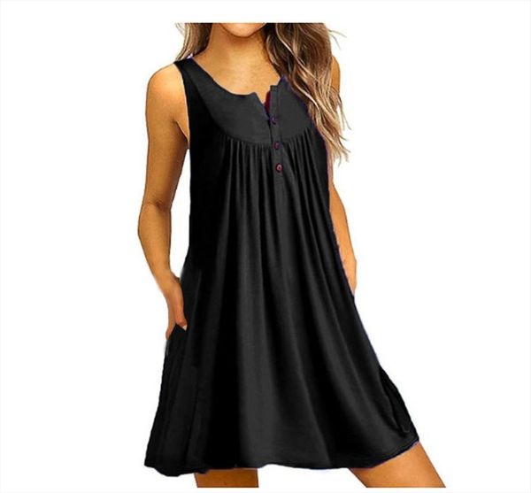 maternity dresses summer women's button pleated loose casual sleeveless dress solid color round neck, White
maternity dresses summer women's button pleated loose casual sleeveless dress solid color round neck, White