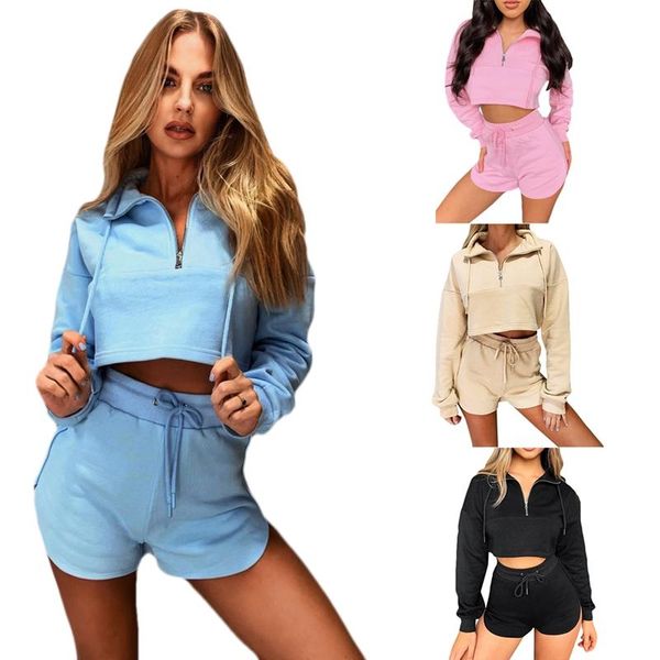 women's tracksuits casual sports suit cropped high-waist shorts lace-up wrapped chest long sleeve zipper sweater set, Gray
women's tracksuits casual sports suit cropped high-waist shorts lace-up wrapped chest long sleeve zipper sweater set, Gray