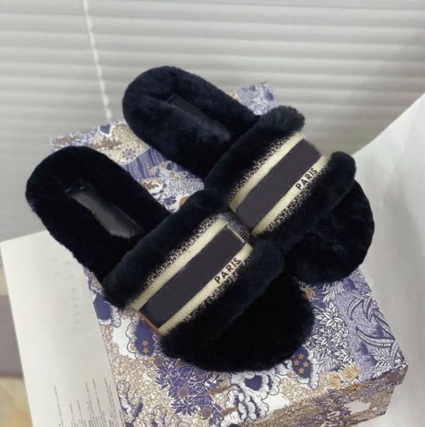 pairs luxurys designers women wool slippers winter fur fluffy furry embroidered letters ladies sandals warm comfortable fuzzy girl flip with, Black
pairs luxurys designers women wool slippers winter fur fluffy furry embroidered letters ladies sandals warm comfortable fuzzy girl flip with, Black
