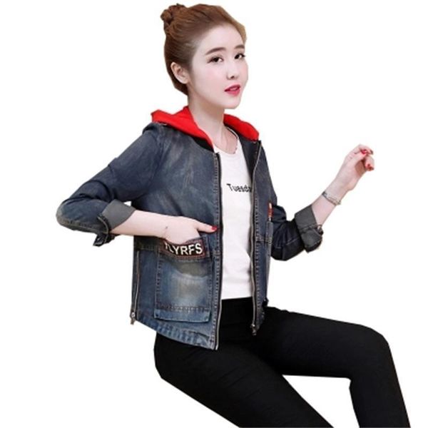 women's jackets 2021 spring/autumn style hooded short slim jeans clothing solid color large size jacket jaqueta feminina casaco, Black;brown
women's jackets 2021 spring/autumn style hooded short slim jeans clothing solid color large size jacket jaqueta feminina casaco, Black;brown