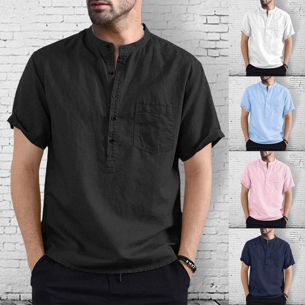men's casual shirts solid color for men cotton linen shirt male short sleeve stand collar chemise homme camisas para hombre, White;black
men's casual shirts solid color for men cotton linen shirt male short sleeve stand collar chemise homme camisas para hombre, White;black