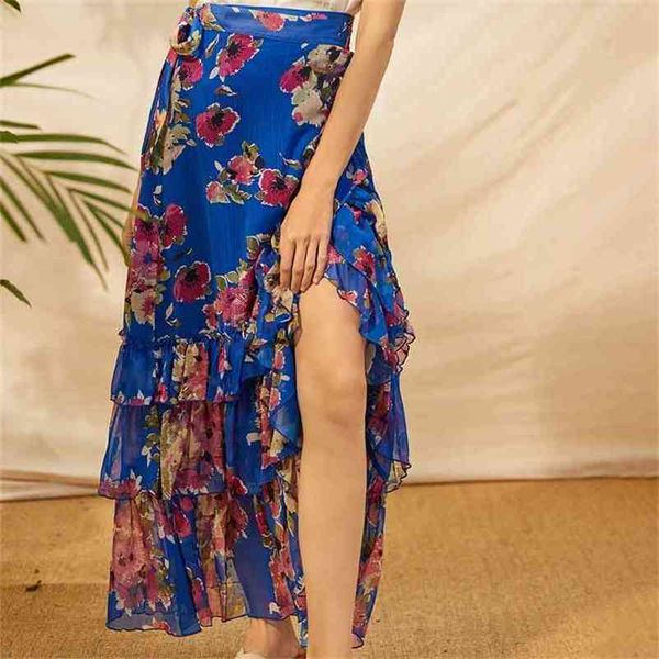women's split wrap midi skirt floral printed ruffles irregular lace-up female jupe spring summer 210708, Black
women's split wrap midi skirt floral printed ruffles irregular lace-up female jupe spring summer 210708, Black