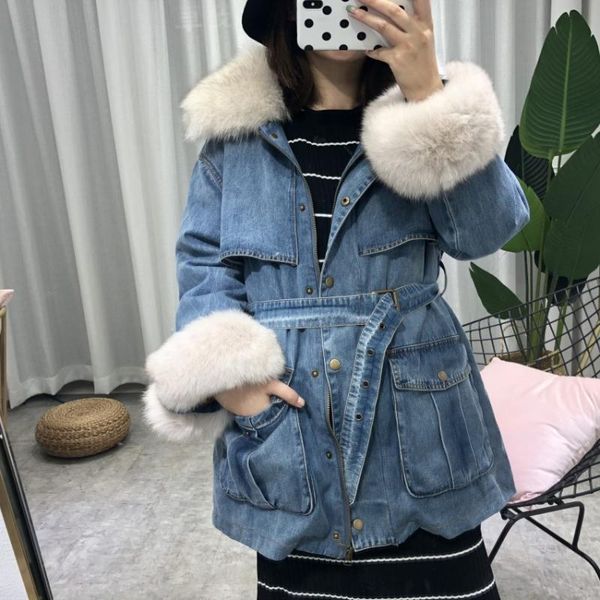 women's fur & faux eiderdown lining removable denim jacket 2 pieces set women real collar long sleeve winter coat down rf0252, Black
women's fur & faux eiderdown lining removable denim jacket 2 pieces set women real collar long sleeve winter coat down rf0252, Black