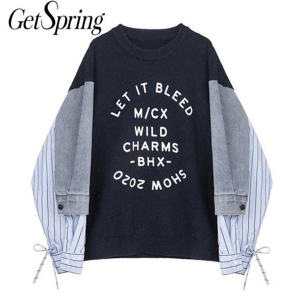 getspring women sweater patchwork irregular knitting printing pullover asymmetry color matching fashion sweaters 210601, White;black
getspring women sweater patchwork irregular knitting printing pullover asymmetry color matching fashion sweaters 210601, White;black