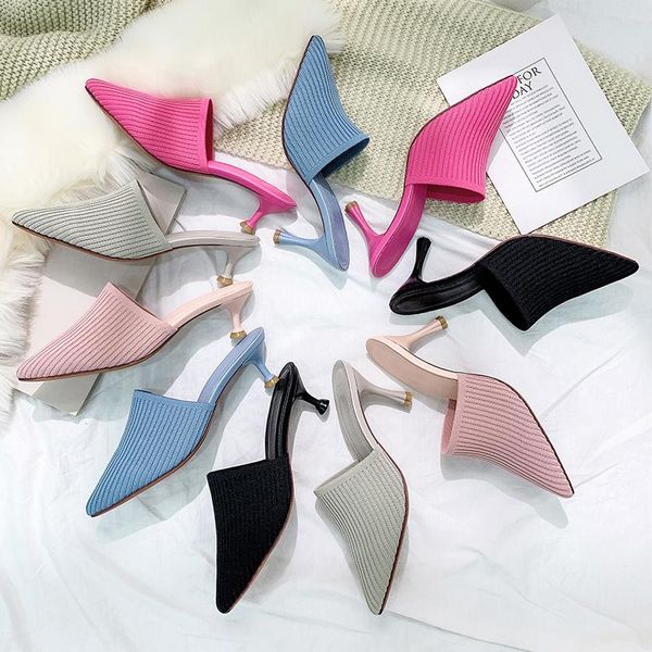 summer women knitted mules slippers pointed toe knitting sandals ladies outside elegant high heels shoes, Black
summer women knitted mules slippers pointed toe knitting sandals ladies outside elegant high heels shoes, Black