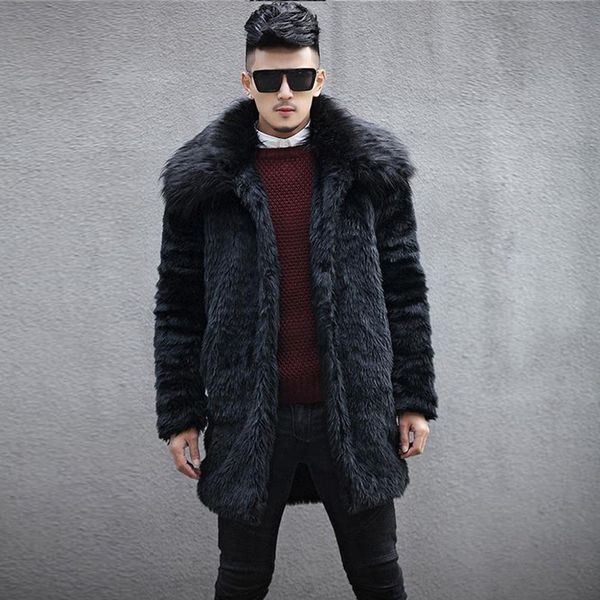 black long big fluffy men s fur coat high-quality stand-up collar retro comfortable mth fashion travel commuting