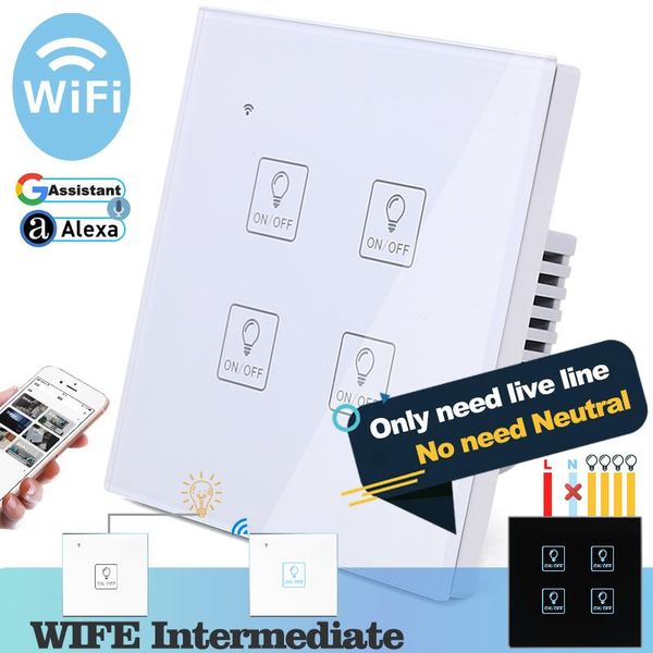smart home control (no need neutral) wifi touch light wall switch white glass blue led phone 4 gang 2 way alexa google
smart home control (no need neutral) wifi touch light wall switch white glass blue led phone 4 gang 2 way alexa google