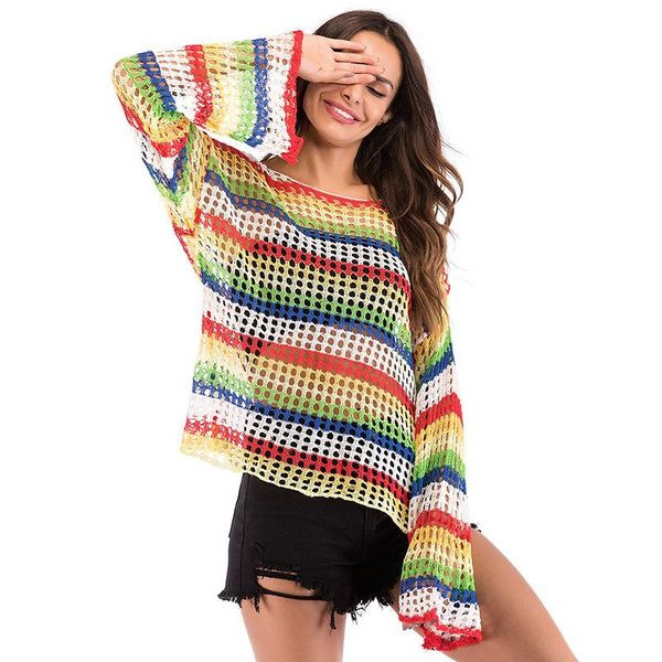 women's sweaters thin sweater trumpet long-sleeved crochet hollow blouse oversized korean womens knit, White;black
women's sweaters thin sweater trumpet long-sleeved crochet hollow blouse oversized korean womens knit, White;black