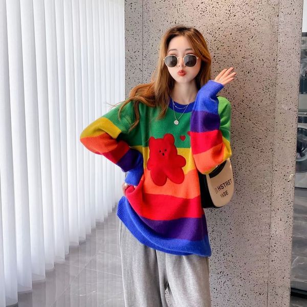 loose lazy wind contrast color rainbow sweater 2021 new autumn and winter foreign style age reducing pullover women's knitted top, White;black
loose lazy wind contrast color rainbow sweater 2021 new autumn and winter foreign style age reducing pullover women's knitted top, White;black