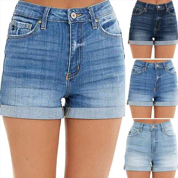 comfortable womens curled high waist solid color straight casual jeans shorts womens casual fashion summer trend, Blue
comfortable womens curled high waist solid color straight casual jeans shorts womens casual fashion summer trend, Blue