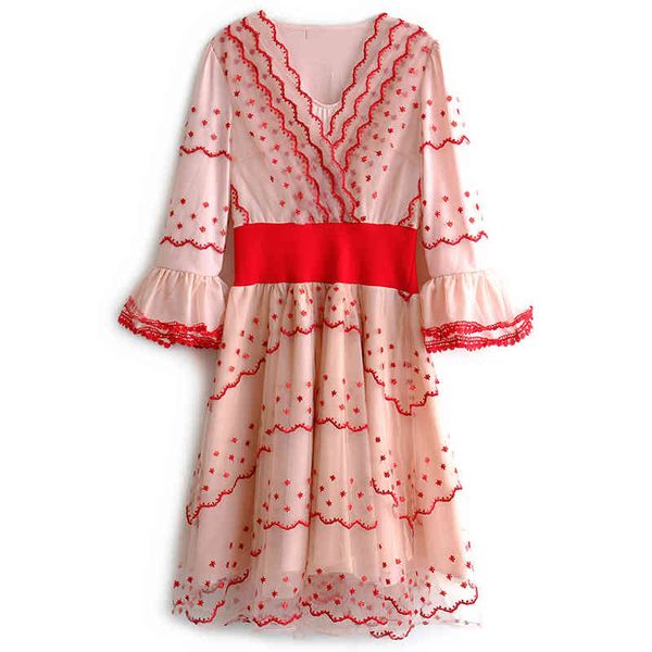 women spring pink mesh embroidery v-neck flare sleeve half knee length dress elegant empire a line d2287 210514, Black;gray
women spring pink mesh embroidery v-neck flare sleeve half knee length dress elegant empire a line d2287 210514, Black;gray