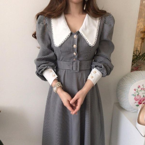 casual dresses nomikuma korean chic vintage plaid dress women turn down collar long sleeve slim waist lace up a line vestidos mujer, Black;gray
casual dresses nomikuma korean chic vintage plaid dress women turn down collar long sleeve slim waist lace up a line vestidos mujer, Black;gray