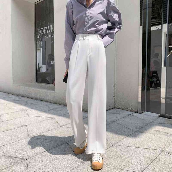 women's summer high waist vertical feeling straight tube loose and thin floor dragging suit pants autumn chiffon pants 210522, Black;white
women's summer high waist vertical feeling straight tube loose and thin floor dragging suit pants autumn chiffon pants 210522, Black;white