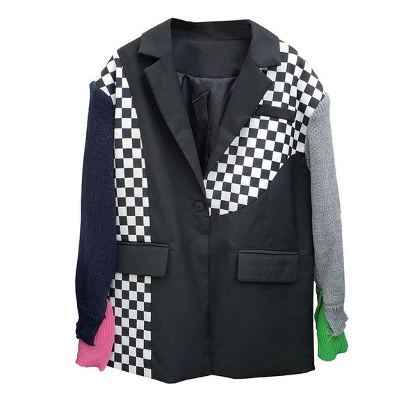 women's suits & blazers superaen fashion plaid vest patchwork knitted sleeves autumn 2021 suit coat blazer women, White;black
women's suits & blazers superaen fashion plaid vest patchwork knitted sleeves autumn 2021 suit coat blazer women, White;black