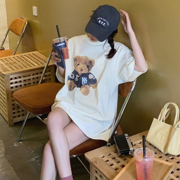 fairy summer bear printed short-sleeved shirt women's bottom with loose medium and long t-shirt women, White
fairy summer bear printed short-sleeved shirt women's bottom with loose medium and long t-shirt women, White