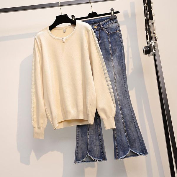 women's sweaters 2021 early autumn 4xl knitted + stretch jeans, White;black 
women's sweaters 2021 early autumn 4xl knitted + stretch jeans, White;black