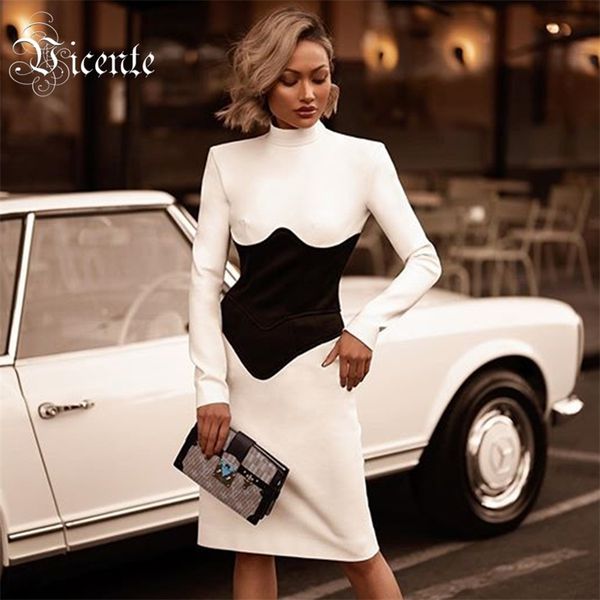 chic color block knee length dress long sleeves celebrity party club bandage vestido 210520, Black;gray
chic color block knee length dress long sleeves celebrity party club bandage vestido 210520, Black;gray