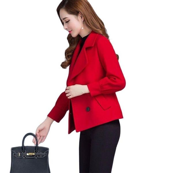 women's wool & blends blended woolen coat fashion spring autumn jacket short double breasted female outwear mother clothes red q71, Black
women's wool & blends blended woolen coat fashion spring autumn jacket short double breasted female outwear mother clothes red q71, Black