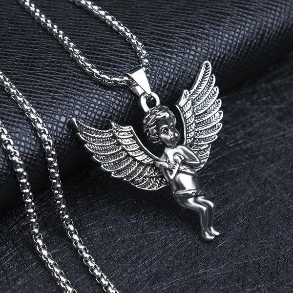 hiphop titanium steel style retro little angel necklace chic pendant jewelry bungee men and women tide chains, Silver
hiphop titanium steel style retro little angel necklace chic pendant jewelry bungee men and women tide chains, Silver