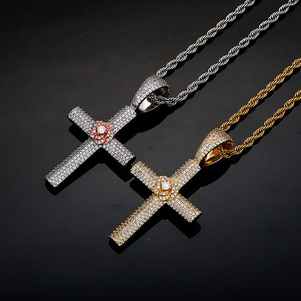 five row cross pendant necklace with rose flowers iced out bling cubic zirconia hip hop rock party jewelry, Silver
five row cross pendant necklace with rose flowers iced out bling cubic zirconia hip hop rock party jewelry, Silver