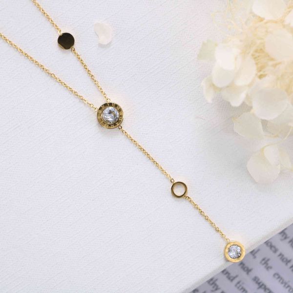 design jewelry decorated titanium steel roman circular small circle stitched zircon clavicle chain fashion simple high-grade necklace, Silver
design jewelry decorated titanium steel roman circular small circle stitched zircon clavicle chain fashion simple high-grade necklace, Silver