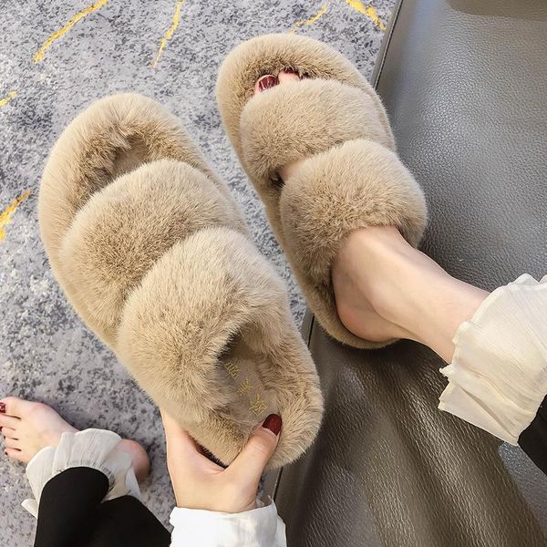 slippers band cross double fur women platform shoes pantuflas 35-40 candy thicken soled furry slides plush creepers, Black 
slippers band cross double fur women platform shoes pantuflas 35-40 candy thicken soled furry slides plush creepers, Black