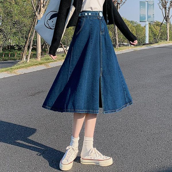 spring and summer high-waist split umbrella skirt elastic waist mid-length denim skirts, Black
spring and summer high-waist split umbrella skirt elastic waist mid-length denim skirts, Black