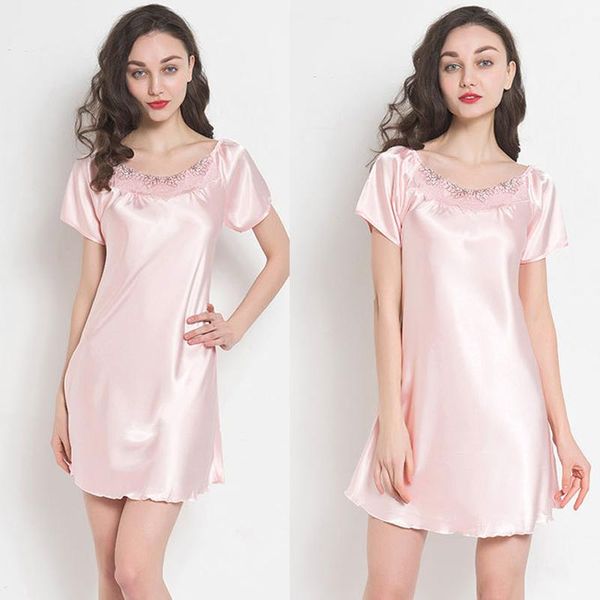 women's sleepwear summer nightgown lace set silk pajamas for women pajama round collar imitation homewear clothes gown female, Black;red
women's sleepwear summer nightgown lace set silk pajamas for women pajama round collar imitation homewear clothes gown female, Black;red