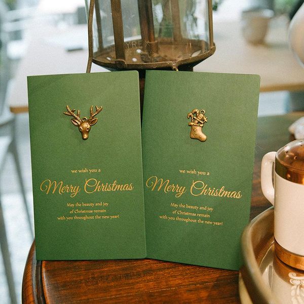 party favor christmas green metal elk socks snowflake theme leave message cards lucky love valentine invitation with envelope
party favor christmas green metal elk socks snowflake theme leave message cards lucky love valentine invitation with envelope