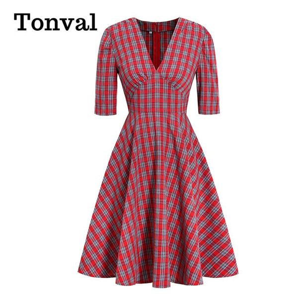 casual dresses tonval autumn vintage for women v neck plaid pin up high waist elegant robe female rockabilly party dress, Black;gray
casual dresses tonval autumn vintage for women v neck plaid pin up high waist elegant robe female rockabilly party dress, Black;gray