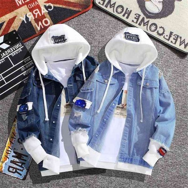 hooded basic coat bombers vintage fabric patchwork denim jacket women cowboy jeans autumn frayed ripped hole jean 210918, Black;brown
hooded basic coat bombers vintage fabric patchwork denim jacket women cowboy jeans autumn frayed ripped hole jean 210918, Black;brown