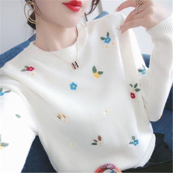 women's sweaters 2021 female spring and autumn knitting sweater all-match long sleeve women small embroidery pullover, White;black
women's sweaters 2021 female spring and autumn knitting sweater all-match long sleeve women small embroidery pullover, White;black