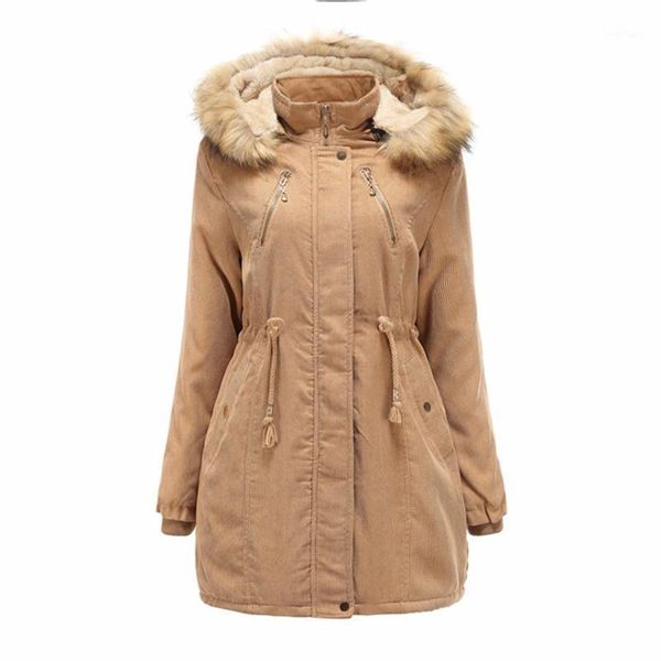 women's jackets pure color overvcoat winter hooded jacket plus velvet corduroy coat ladies cotton thickened mid-length warm, Black;brown
women's jackets pure color overvcoat winter hooded jacket plus velvet corduroy coat ladies cotton thickened mid-length warm, Black;brown